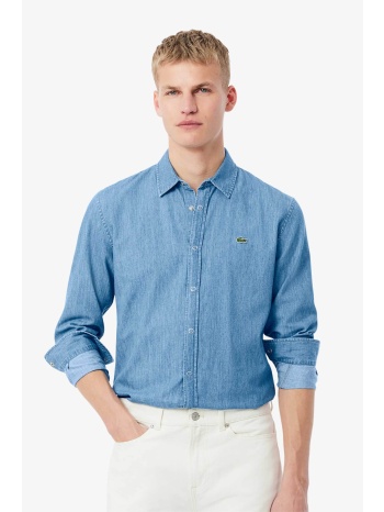 lacoste ανδρικό denim πουκάμισο με κεντημένο λογότυπο