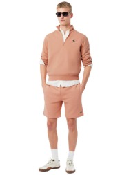 lacoste ανδρική βερμούδα fleece με ελαστική μέση και λογότυπο regular straight fit - gh9860-00 σομόν