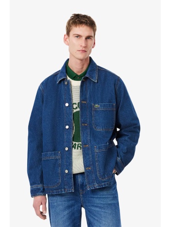 lacoste ανδρικό denim overshirt με τσέπες και κεντημένο σε προσφορά