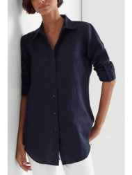 lauren ralph lauren γυναικείο λινό πουκάμισο με μανίκι roll-up relaxed fit - 200782777003 μπλε σκούρ