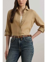 lauren ralph lauren γυναικείο λινό πουκάμισο με μανίκι roll-up relaxed fit - 200782777060 μπεζ
