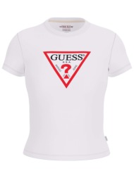 guess γυναικείο t-shirt με τριγωνικό λογότυπο μπροστά - w4yi04j1314 λευκό