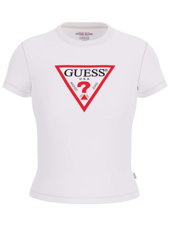 guess γυναικείο t-shirt με τριγωνικό λογότυπο μπροστά 