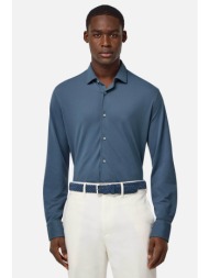 boggi milano ανδρικό πουκάμισο πικέ μονόχρωμο regular fit - bo25p003407 μπλε
