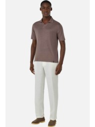 boggi milano ανδρικό λινό παντελόνι με ελαστική μέση tapered fit - bo25p034702 λευκό