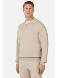 boggi milano ανδρική πλεκτή μπλούζα πόλο μονόχρωμη regular fit - bo25p036401 μπεζ