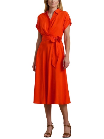 lauren ralph lauren γυναικείο φόρεμα midi με ζώνη 
