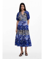 desigual γυναικείο φόρεμα midi με print `cells long` - 25swvw02 γαλάζιο