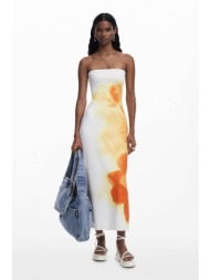 desigual γυναικείο φόρεμα maxi στραπλές με print `amberes` - 25swvk49 λευκό