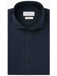 profuomo ανδρικό λινό πουκάμισο μονόχρωμο slim fit - ppwh10020e σκούρο μπλε