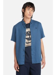 timberland ανδρικό λινό πουκάμισο button down κοντομάνικο με κεντημένο tree logo slim fit `mill broo