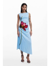 desigual γυναικείο φόρεμα midi με floral print `reims` - 25swvw07 γαλάζιο
