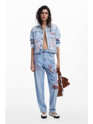 desigual γυναικείo τζιν παντελόνι με ζώνη και print `hawai` - 25swdd13 γαλάζιο