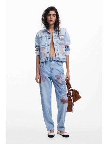 desigual γυναικείo τζιν παντελόνι με ζώνη και print `hawai`