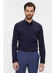 calvin klein ανδρικό πουκάμισο μονόχρωμο με κεντημένο λογότυπο slim fit - k10k110856 μπλε σκούρο