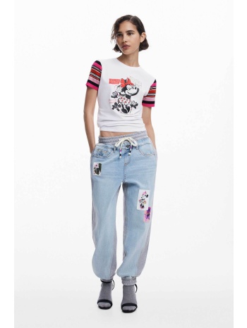 desigual γυναικείo τζιν παντελόνι jogger με print `minnie`