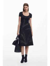 desigual γυναικείο φόρεμα midi με print `bucarest` - 25swvk03 μαύρο