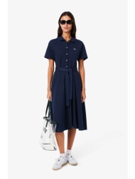 lacoste γυναικείο midi φόρεμα πόλο σεμιζιέ πικέ με κεντημένο λογότυπο flared cut - ef9621-00 μπλε σκ