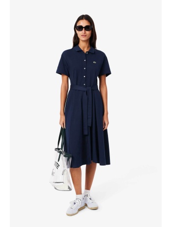 lacoste γυναικείο midi φόρεμα πόλο σεμιζιέ πικέ με