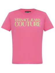 versace jeans couture γυναικείο t-shirt με logo print - 78hahe05cj00e ροζ φλαμίνγκο