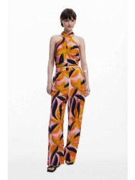 desigual γυναικείο παντελόνι με floral σχέδιο `eos` - 25swpw14 πορτοκαλί