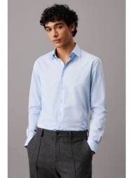 calvin klein ανδρικό πουκάμισο μονόχρωμο με κεντημένο λογότυπο fitted - k10k109509 μπλε ανοιχτό