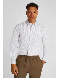 calvin klein ανδρικό πουκάμισο με ριγέ σχέδιο και κεντημένο monogram regular fit - k10k113814 λευκό