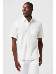 wrangler® ανδρικό μονόχρωμο πουκάμισο με κοντό μανίκι `one pocket` regular fit - 112362728 λευκό