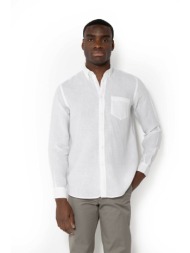 the bostonians ανδρικό λινό πουκάμισο button down με τσέπη και κεντημένο λογότυπο regular fit - aap2