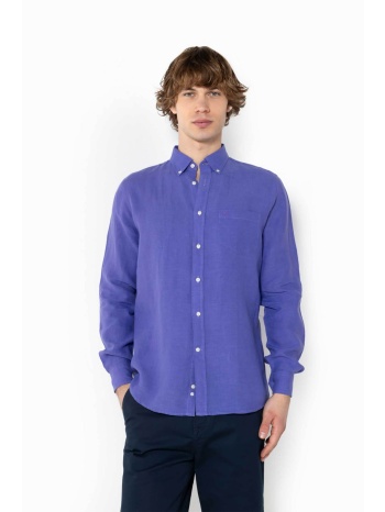 the bostonians ανδρικό λινό πουκάμισο button down με τσέπη