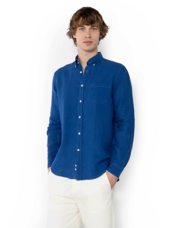 the bostonians ανδρικό λινό πουκάμισο button down με τσέπη