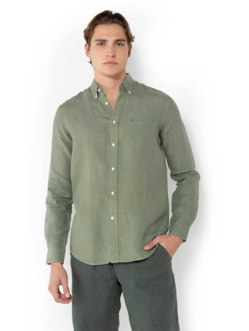 the bostonians ανδρικό λινό πουκάμισο button down με τσέπη