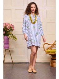 nimo with love γυναικείο mini φόρεμα ριγέ με κεντήματα `lily palm` - lily dress γαλάζιο