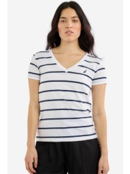 nautica γυναικείο t-shirt με v, ριγέ σχέδιο και κεντημένο λογότυπο `hosta` - n2r03047 λευκό