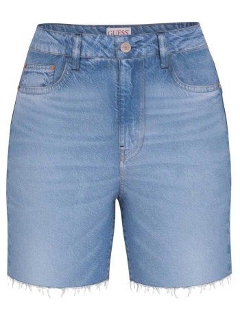 guess γυναικεία denim βερμούδα ψηλόμεση πεντάτσεπη regular