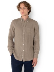 the bostonians ανδρικό λινό πουκάμισο button down με τσέπη και κεντημένο λογότυπο regular fit - aap2