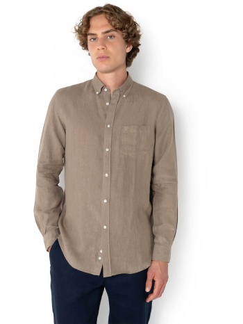 the bostonians ανδρικό λινό πουκάμισο button down με τσέπη