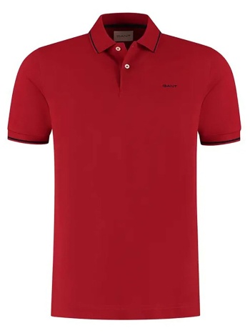 gant ανδρική μπλούζα πόλο κοντομάνικη πικέ με contrast ρίγα