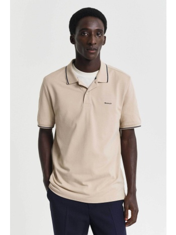 gant ανδρική μπλούζα πόλο κοντομάνικη πικέ με contrast ρίγα