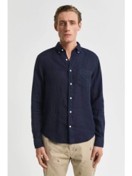 gant ανδρικό λινό πουκάμισο button down με τσέπη και κεντημένο λογότυπο regular fit - 3240120 μπλε σ