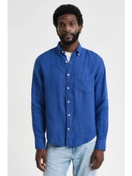 gant ανδρικό λινό πουκάμισο button down με τσέπη και κεντημένο λογότυπο regular fit - 3240120 μπλε