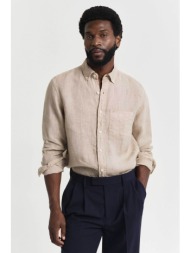 gant ανδρικό λινό πουκάμισο button down με τσέπη και κεντημένο λογότυπο regular fit - 3240120 μπεζ