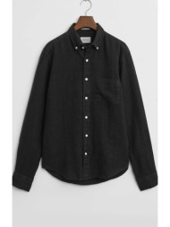 gant ανδρικό λινό πουκάμισο button down με τσέπη και κεντημένο λογότυπο regular fit - 3240120 μαύρο