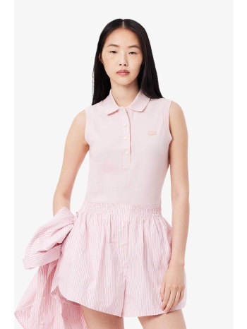 lacoste γυναικεία μπλούζα πόλο αμάνικη πικέ με κεντημένο