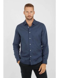 nautica ανδρικό πουκάμισο μονόχρωμο με κεντημένο λογότυπο - nawa74112 μπλε σκούρο