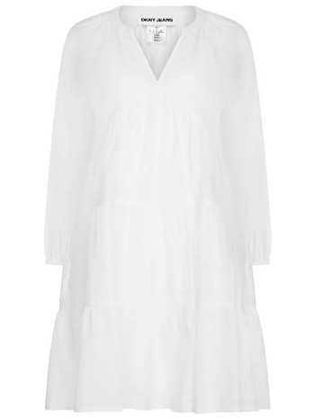 dkny γυναικείο midi φόρεμα μονόχρωμο με v - dj4d9021 λευκό
