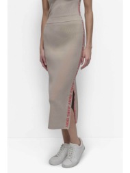 dkny γυναικεία midi φούστα μονόχρωμη με λογότυπο - dj4r0117 μπεζ