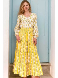 pink city prints γυναικεία maxi φούστα `buttercup stripe rah rah` - rah rah κίτρινο