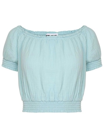dkny γυναικείο τοπ cropped μονόχρωμο - dj5w2110 γαλάζιο σε προσφορά