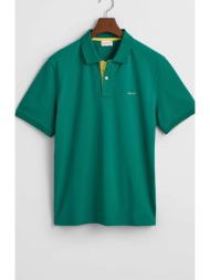 gant ανδρική μπλούζα πόλο κοντομάνικη πικέ με contrast κεντημένο λογότυπο regular fit - 2062026 πράσ
